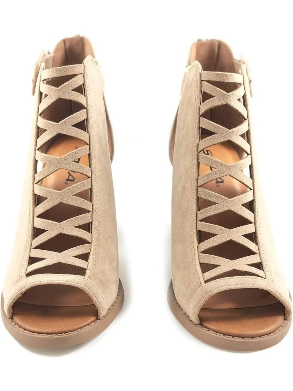 Women's Natural Nbpu Open Toe Crisscross Strap Back Zipper High Heels Sandals